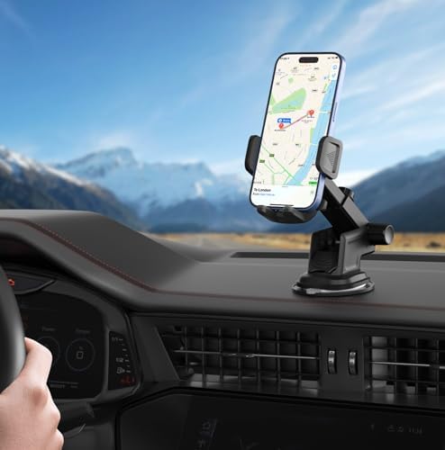 Ultimate 3-in-1 Car Phone Holder with Powerful Suction Cup – Versatile Dashboard, Windshield, and Air Vent Mount for i Phone and Android Smartphones – Hands-Free Driving Accessory with 360-Degree Rotation and Quick-Release Feature for Safe Navigation