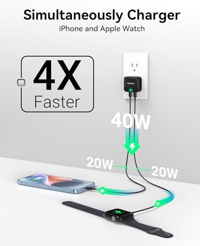 40 W Ga N Dual-Port USB C Fast Charger Block – Compact & Travel-Friendly Power Adapter for i Phone 16 and Samsung Devices – Universal Compatibility for Rapid Device Charging with Advanced Power Delivery Technology – Efficient, Foldable Design for On-the-Go Use