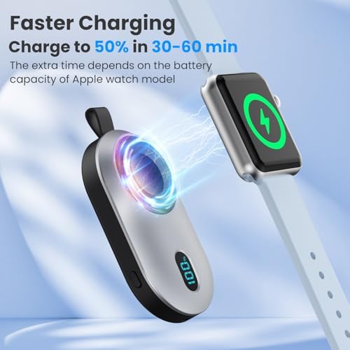 Portable Magnetic Wireless Charger Duo for Apple Watch – 2800 m Ah High-Speed Charging Power Bank for All Series (1-10, SE, Nike, Ultra) – Sleek Black & White Design for Ultimate Portability and Active Lifestyles