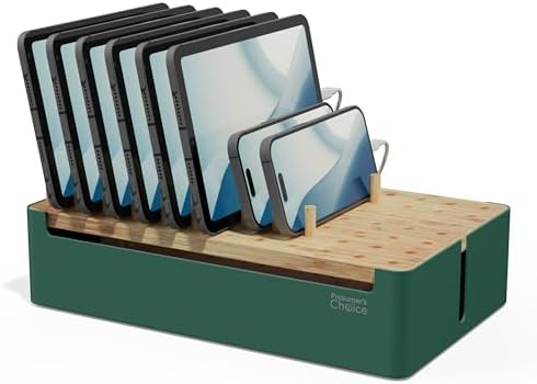 Elegant Wooden Multi-Device Charging Station – Premium Desk Organizer for Phones and Tablets – 6-Port Charging Solution for Home and Office – Sleek Cable Management and Enhanced Compatibility for Efficient Workspace