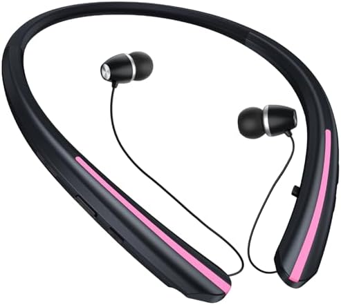 Retractable Bluetooth Neckband Headphones – IPX5 Sweatproof Wireless Earbuds with 18-Hour Playtime, Adjustable Fit & Integrated Microphone for Gym, Running, and Active Lifestyles (Stylish Pink) – Ultimate Audio Freedom and Seamless Connectivity