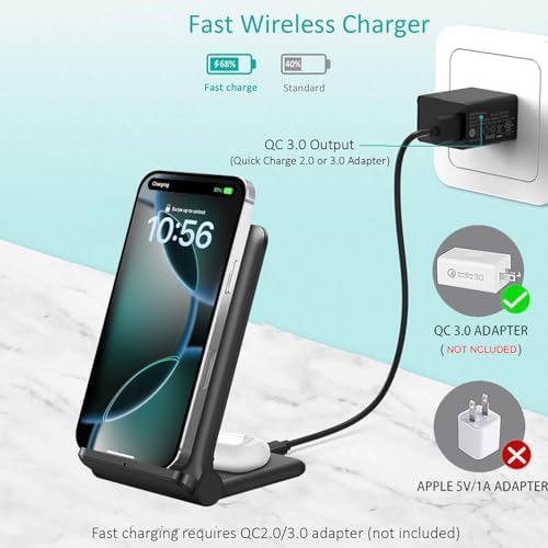 Innovative Dual Device Wireless Charging Stand – 20 W Fast Charge for i Phone 16/16 Pro/15/14/13/12/X & Air Pods, Portable Foldable Induction Station for Samsung, Pixel, LG, Xperia – Hassle-Free Plugless Design for Effortless On-the-Go Power Management