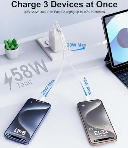 40 W Retractable Dual USB Fast Charger Hub: 3-in-1 Compact Charging Solution for i Phone 16/15, Galaxy S23/S22, LG & Pixel – Travel-Ready Power Adapter with Quick Charge Functionality and Universal Device Compatibility