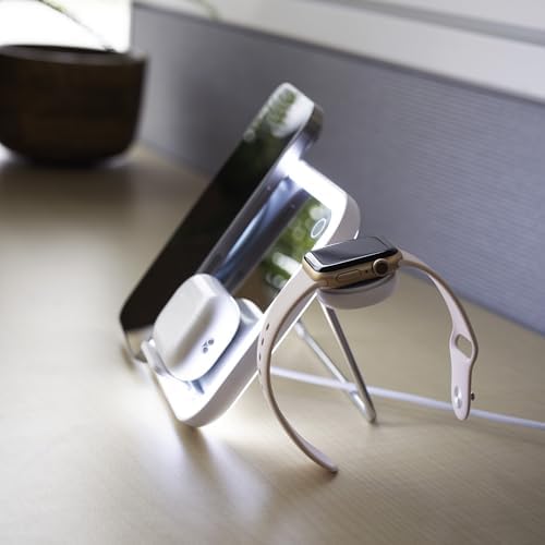 Revamp Your Content Creation with AT&T Rectangle Light Mirror Stand – Magnetic Phone Holder & Wireless Charging Station for Influencers – Sleek White Design for Flawless Selfies and Professional Makeup Lighting – Enhanced Compatibility and Efficiency