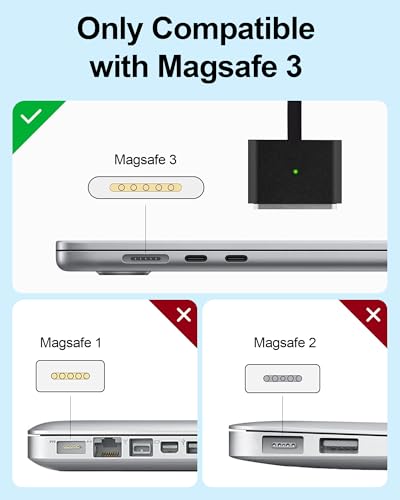 Experience Unmatched Power with the 140 W USB-C to Magnetic 3 Charger Cable for Mac Book Air/Pro – 9.8 ft Durability & Enhanced Compatibility for Seamless Charging Performance – Ideal for M1, M2, M3 Models 14-16 Inches – Fast Charging Solution for On-the-Go Users