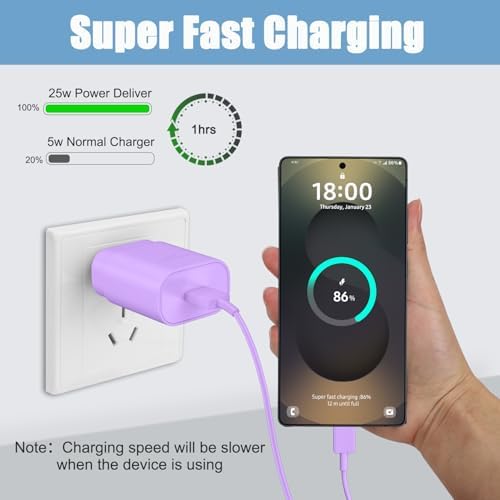 10 Ft USB C Charging Cable with 25 W Fast Charge Block – Optimal Compatibility for Samsung Galaxy S25/S24/S23 Series and Note 20/10 – Durable, Long-Lasting Performance for Home, Office, or Travel Use – Effortless Power for Your Android Devices