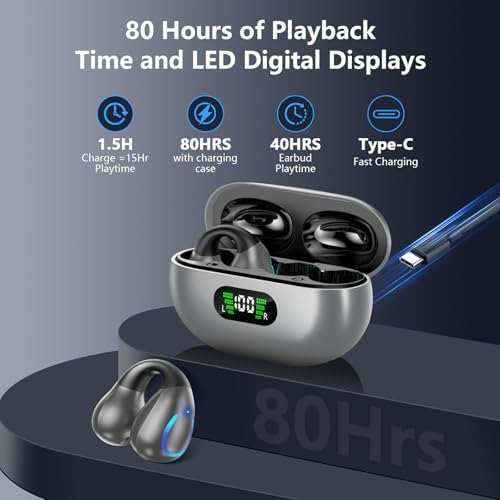 Revolutionary Bluetooth 5.3 Open Ear Bone Conduction Earbuds with IPX7 Waterproof Design – Perfect Fitness Ally for Runners and Outdoor Enthusiasts, Equipped with LED Charging Case and Integrated Microphone for Seamless Connectivity and Enhanced Safety