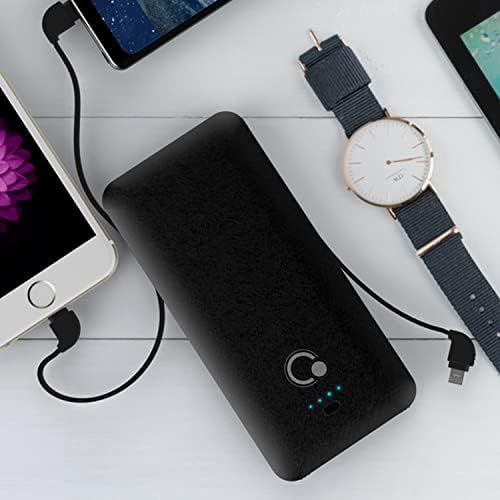 Ultimate Q 10000 m Ah Slim Power Bank with Built-in AC Plug – Ultra-Portable Charger for i Phone, Samsung, Android & Tablets – Four Output Ports for Simultaneous Charging, Includes Micro USB & USB-C Cables – Experience Enhanced Compatibility & Rapid Power on the Go