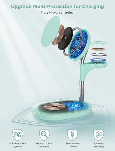 All-in-One Wireless Charging Station for Apple Devices – 15 W Fast Qi-Certified Mag-Safe Charger for i Phone 16, 15, 14, 13, 12, Apple Watch & Air Pods – Adjustable Viewing Angle, Ideal Gift for Women – Enhance Your Charging Efficiency and Style