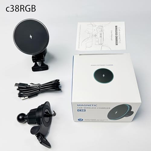 Mag Safe-Compatible 15 W Wireless Car Charger with RGB LED – Magnetic Air Vent Mount for i Phone 12/13/14/15/16 Series, Hands-Free Phone Holder for Enhanced Driving Convenience and Style
