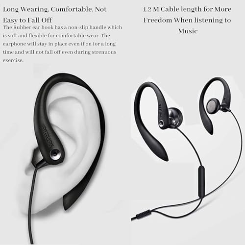 Philips Ergonomic Over-Ear Sport Earbuds with Microphone – Premium Sound Quality for Runners and Gym Enthusiasts, Sweat-Resistant Design for Ultimate Comfort and Stability During Workouts