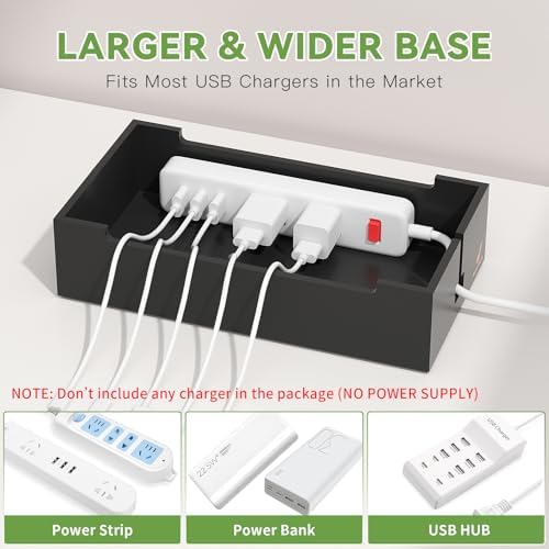 Pezin & Hulin Eco-Friendly Bamboo Cable Management Box – Sleek Desktop Organizer with 6 Cables for Tidy Charging Station, Stylish Wire Organizer for Electronic Devices, Enhances Workspace Efficiency and Aesthetics