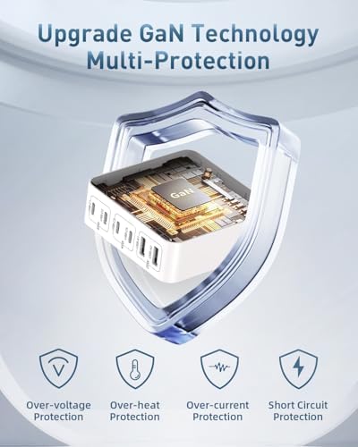 MSTJRY 130 W Ga N Fast Charging Station: Compact 6-Port USB-C Charger for Mac Book, i Phone 16/15/14/13 Pro Max & Galaxy Devices – Efficient Multi-Device Power Hub with Enhanced Speed and Portability