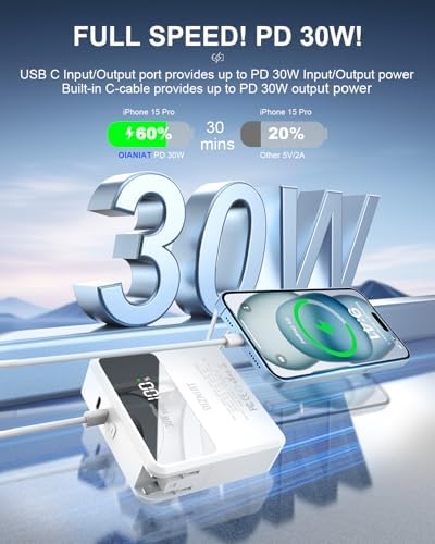 Magnetic 4-in-1 Universal Power Bank – 10,000 m Ah Qi2 Certified Travel Charger with Integrated Cables and 30 W Fast Charging – Versatile Compatibility for i Phone, Samsung, i Pad & More – Sleek LED Display, Built-in USB-C and Lightning Cable, Global Plug Adaptors – Effortless Wireless Charging Anywhere with Enhanced Portability and Efficiency
