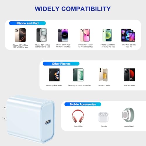 Ultimate 3-Pack USB-C Fast Charger for i Phone 16/15 – 20 W Power Delivery Quick Charge Adapter for i Pad Pro, Air Pods & More – Compact, Reliable & Safe Charging Solution for Home, Office, and Travel