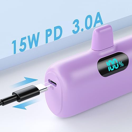 Compact Pink Portable Charger for i Phone – 5000 m Ah PD Fast Charging Power Bank, Lightweight Mini Battery Pack Compatible with i Phone 14/14 Pro Max/13/13 Pro/12 Pro/11/XS/XR/X/8/7/6 – Stylish and Versatile Backup Solution for On-the-Go Power