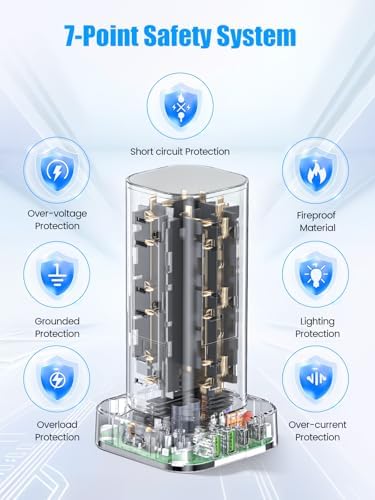 Ultimate Tower Power Strip Surge Protector – 12 AC Outlets & 4 High-Speed USB Ports (2 USB-C) with 6 FT Flexible Extension Cord – Versatile Charging Station for Home, Office, Dorm & Travel (Black) – Unmatched Safety & Space-Saving Design
