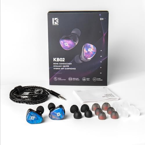 KBEAR KB02 Vibrant Resin Bone Conduction Earbuds – High-Performance In-Ear Monitors for Musicians, Ergonomically Designed with Dynamic Driver Technology, 2 Pin 4 N OFC Cable, and 3.5 mm Compatibility for Superior Sound Clarity and Extended Comfort