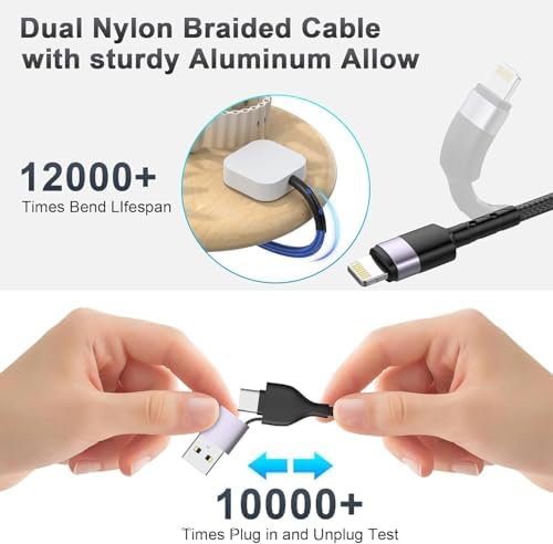 Universal 4-in-2 Travel Charging Cable – 6 FT Versatile Connector for Apple Watch, i Phone, Android Devices, i Pad & Air Pods – Stylish Pink Design for Effortless Portability – Fast Charging & Enhanced Compatibility for All Your Tech Needs – Essential Travel Accessory for Modern Device Users