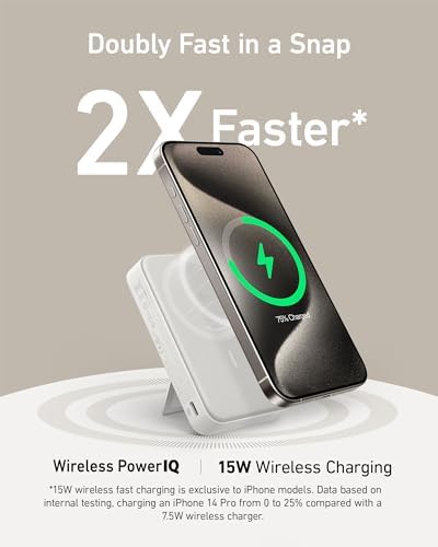 Anker Mag Go Power Bank for i Phone 15/14/13 – 10,000 m Ah Qi2 Certified Ultra-Fast Wireless Charger with Smart Display & Foldable Stand – Compact Portable USB-C Battery Pack for Effortless Charging on the Go