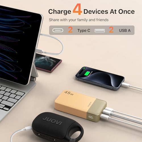 Juovi 20000 m Ah Ultra-Fast Portable Charger – 45 W PD3.0 Power Bank with Dual USB-C & USB-A Ports, LED Digital Display for Smart On-the-Go Device Charging – Ideal for i Phone 15/16, Mac Book, Samsung & More – Perfect Power Solution for Travelers, Students & Professionals in Trendy Pink Finish