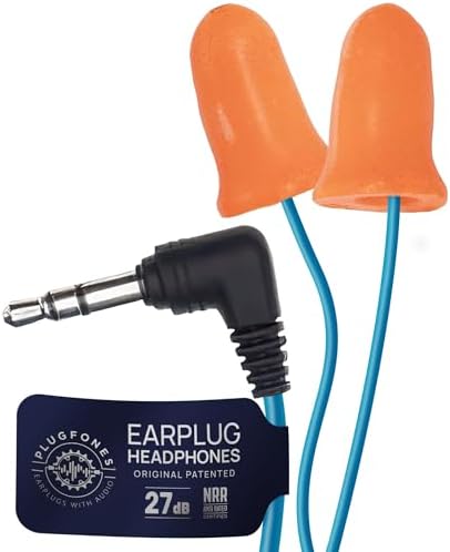 Plugfones Basic Earplug Headphones – OSHA Compliant Noise-Reducing Earbud-Earplug Hybrid with 27 d B Sound Dampening, Comfortable Orange Foam Design for Work Safety and Audio Enjoyment, Enhanced Device Compatibility for Seamless Listening in Noisy Environments