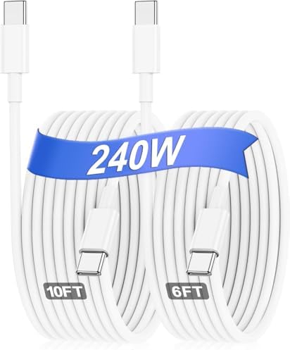 240W USB C Charging Cable for MacBook Pro/Air & for iPhone 16/15 Pro Max, MFi Certified 48V/5A Super Fast Charger Cord 10ft, PD 3.0 Compatible with iPad Pro 12.9/11, Samsung S25/S24(2-Pack) – Enhanced Compatibility and Speed