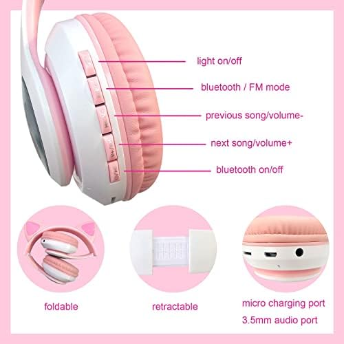Playful Wireless Cat Ear Headphones for Kids – Bluetooth Audio with LED Lights, Foldable Design & Built-in Microphone for Gaming and Travel – Ultimate Gift for Trendy Young Girls