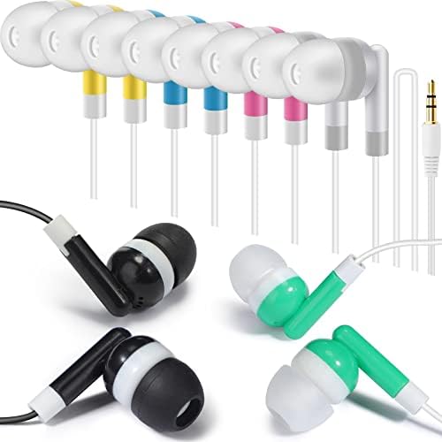 Flutesan 120 Pack Bulk Earbuds – Assorted Color In-Ear Headphones for Classroom and Library Use, Individually Bagged for Hygiene, Enhanced Compatibility with Devices, Lightweight Stereo Sound Earbuds for Students and Groups