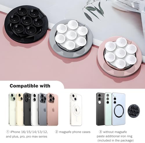 Versatile Magnetic Phone Holder with Suction Cup – Multifunctional Stand, Ring Grip, and Kickstand for i Phone 16/15/14/13/12 Series & Mag Safe (Elegant Pink) – Experience Enhanced Stability and Style