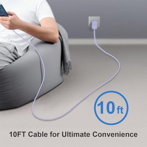 Power Up in Style: 45 W Type C Charger 2-Pack with 10 FT Cables – Fast Charging for i Phone 15/16, i Pad Pro, Galaxy S21-S25 – Sleek Pink Design for Enhanced Compatibility and Portability – Ideal Android Charger for Busy Lifestyles