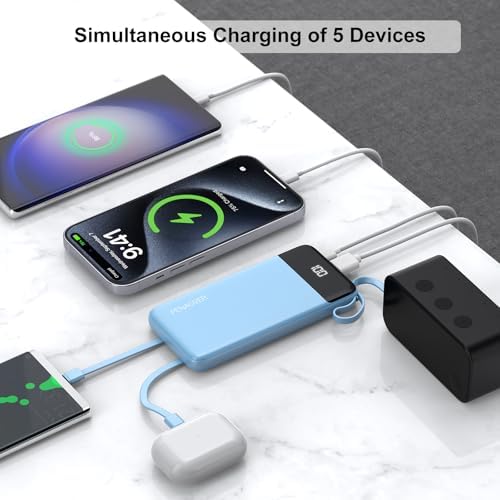 Ultimate 10000 m Ah Portable Power Bank with Built-in Charging Cable and LED Power Indicator – Travel-Ready External Battery Pack for i Phone 16/15, Samsung S22, and Android Devices – Unmatched Compatibility and Rapid Charging for On-the-Go Lifestyles