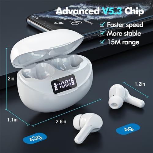 Premium Bluetooth 5.3 Wireless Earbuds – Immerse in Hi-Fi Sound with Advanced Noise-Cancelling Technology, 50-Hour Playtime, and IPX7 Waterproof Design for Ultimate Durability – Perfect for Audiophiles and Professionals Seeking Exceptional Audio Clarity and Comfort on the Go