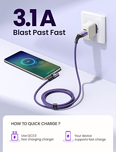 AINOPE Right Angle USB C Cable – 2-Pack (10 ft + 10 ft) Fast Charging 3.1 A Nylon Braided Charger for Enhanced Device Compatibility, Ideal for Gaming and Multitasking, Durable Black Design