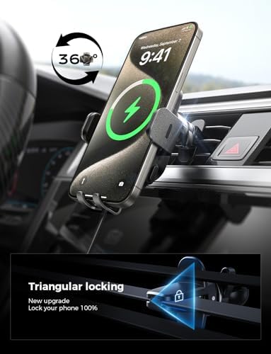 Revolutionary 15 W Fast Wireless Car Charger with Auto-Clamping Phone Holder for i Phone, Samsung Galaxy & Google – Ultimate Smartphone Mount for Windshield, Dashboard, and Air Vent – Unmatched Convenience and Enhanced Safety for Modern Drivers