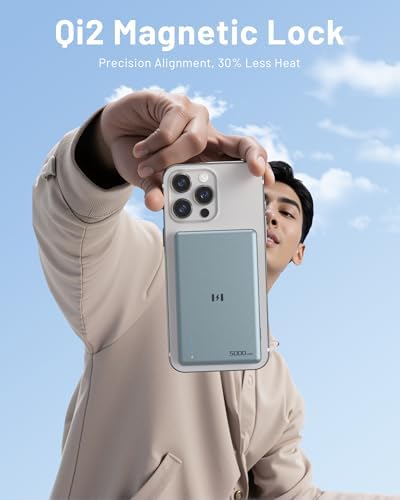 Ultra-Slim Mag Safe Battery Pack – 15 W Qi2 Certified Fast Wireless Charger for i Phone 12/13/14/15/16 – 5000 m Ah Portable Power Bank with PD20 W USB-C Cable – Perfect Travel Companion for On-the-Go Power Solutions