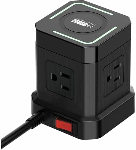 Revolutionize Your Charging Setup with the Uncaged Ergonomics 10 ft Wireless Cube Charger & Power Strip – Featuring 4 AC Outlets, 3 USB Ports Including 1 C Fast Charger, Surge Protection, and an On/Off Switch for Ultimate Device Management and Safety
