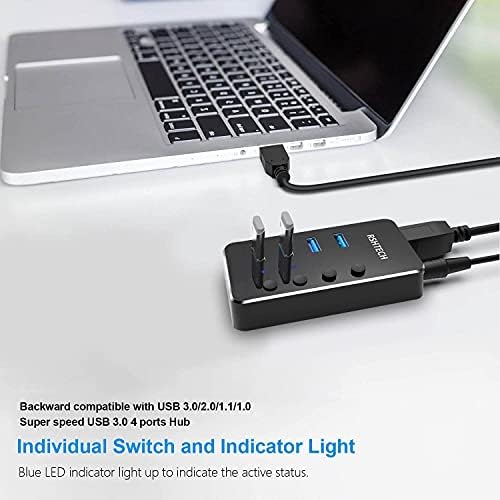 Elevate Your Connectivity with the RSHTECH 4 Port USB C to USB 3.0 Hub Expander – Sleek Aluminum Powered Splitter with 5 V AC Adapter & Individual On/Off Control for High-Speed Data Transfer (RSH-516-C) – Perfect for Professionals & Multitaskers