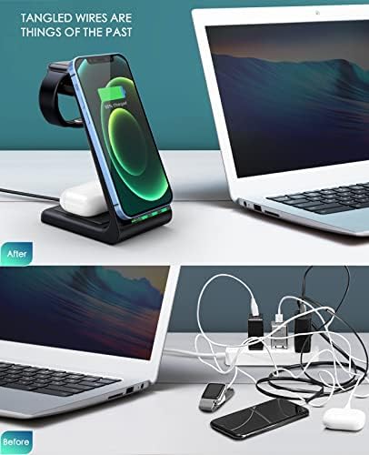 Sleek Pink 3-in-1 Wireless Charging Station: Fast Desk Charger for i Phone 16/15/14/13/12 Pro Max, Apple Watch Series 10-3, and Air Pods 4/3/2 Pro – Enhanced Compatibility & Space-Saving Design for Effortless Charging Efficiency