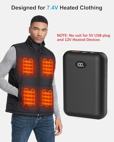 High-Capacity 16000 m Ah Heated Vest Battery Pack for ORORO and Venustas – 7.4 V Power Bank with Dual Adapter Cables, Ultimate Warmth for Outdoor Adventures and Versatile Charging Solutions – Not Compatible with 5 V Heated Devices