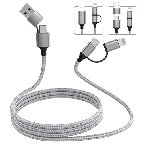 16 FT 4-in-1 USB C Charging Cable – Fast 60 W Lightning, Type C & USB A Compatibility for i Phone 15/14/13/12, Mac Book, i Pad & Samsung – Ultimate Versatile Charging & Data Transfer Solution for On-the-Go Power Users