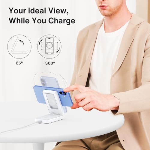 Foldable 3-in-1 Wireless Charging Station for Apple Devices – Fast Charge i Phone, Apple Watch & Air Pods with Enhanced Compatibility – Travel-Friendly Design with Adjustable Stand – Safe and Compact Charging Solution with 33 W PD Charger Included