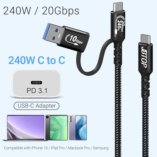 Premium USB A to C Android Auto Cable 3.3 ft [2 Pack] – Fast Charging USB C 3.1 & 20 Gbps Data Transfer for Seamless Connectivity with i Phone 16, Galaxy S23, Pixel 9 Pro – Enhanced Durability & Versatile Use for Car Play and Navigation