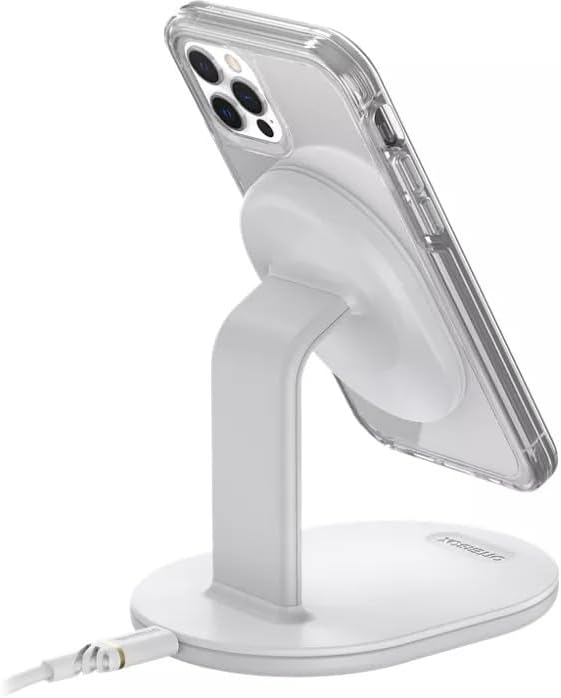 Otter Box Mag Safe Wireless Charging Stand – Sleek White Design for Fast Dual Device Charging – Effortlessly Power Your i Phone and Air Pods with Enhanced Stability and Style