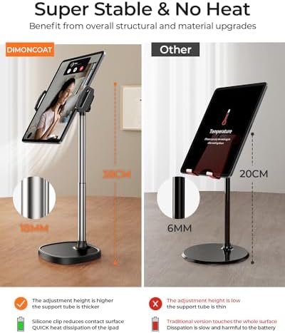 DIMONCOAT Versatile Height Adjustable Tablet Stand – Ergonomic 360° Rotating Holder for i Pad Pro, Kindle & More – Optimal Viewing for Work & Leisure, Compatible with 4.7″ to 15.6″ Devices – Enhance Comfort & Productivity