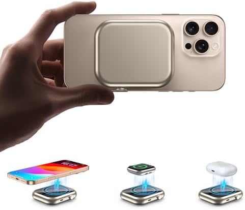 Compact 3-in-1 Mag Safe Power Bank – 10,000 m Ah Magnetic Charger with 22.5 W PD Fast Charging for i Phone 16/15/14/13/12, Apple Watch & Air Pods – Ultimate On-the-Go Charging Solution with Enhanced Safety Features and Dual Device Support