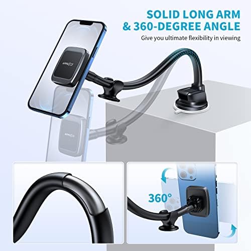 APPS2 Ultimate Magnetic Phone Holder Mount with 13-Inch Adjustable Gooseneck Arm & 6 Powerful Magnets – Vibration-Resistant Car Phone Mount for Windshield & Dashboard – Universal Compatibility for All Smartphones – Hands-Free Navigation & Safety Enhancement