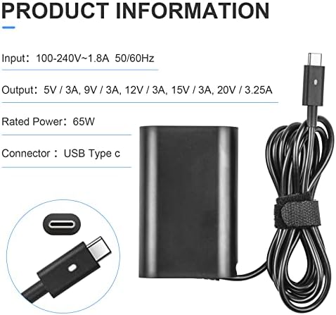 High-Speed 65 W USB-C Laptop Charger for Dell XPS & Latitude Models – Enhanced Compatibility with Multi-Protection Technology, UL Listed Safety Assurance, and Direct Manufacturer Quality for Optimal Performance