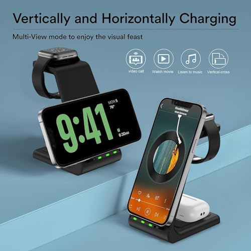 3-in-1 Wireless Charging Station for Apple Devices – Fast Magnetic Charger for i Phone 15/14/13/12/Pro Max/SE/11/XS/XR/8, Apple Watch 9-2, and Air Pods – Streamlined Power Solution for Home and Travel – Sleek, Compact Design for Enhanced Compatibility and Speed