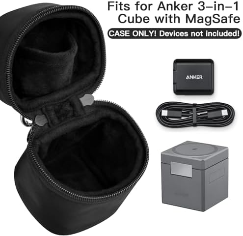 Compact Travel Case for Anker 3-in-1 Cube Mag Safe Charger – Ultimate Protection for Fast Charging on the Go, Lightweight & Shockproof Design, Organized Compartment for Accessories, Ideal for Jetsetters and Commuters